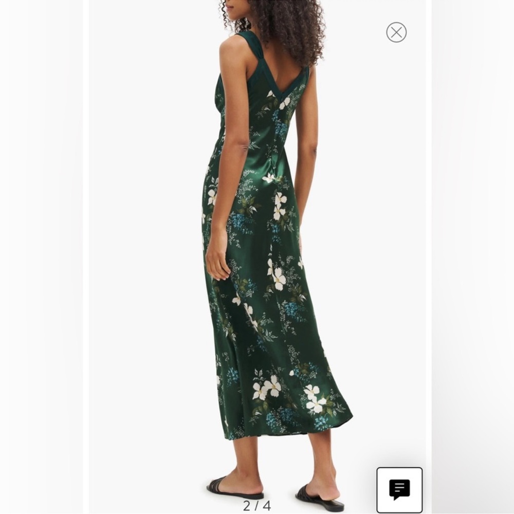 Reformation Green Flower Silk Dress - Picture 4 of 6